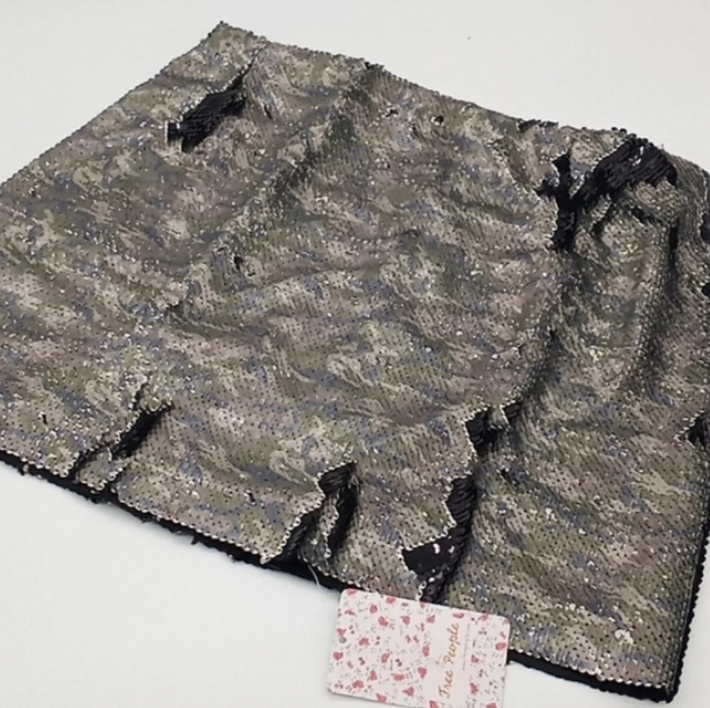 Free People Skinny Reversible Sequin Mini Skirt Camouflage Black